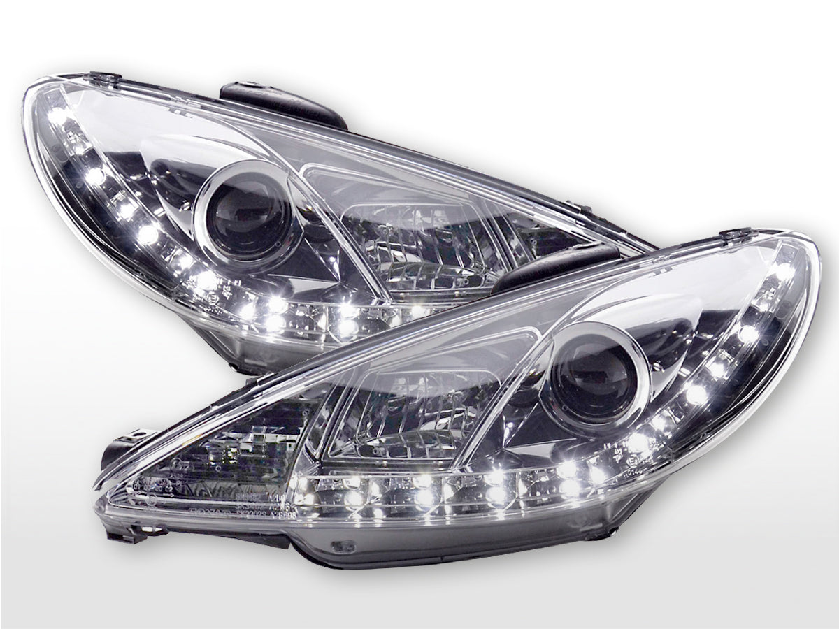 Scheinwerfer Set Daylight LED TFL-Optik Peugeot 206 98-05 chrom Scheinwerfer Set Daylight LED TFL-Optik Peugeot 206 98-05 chrom